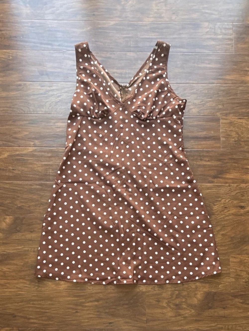 Brown Polka Dot Sleeveless Prom Dress